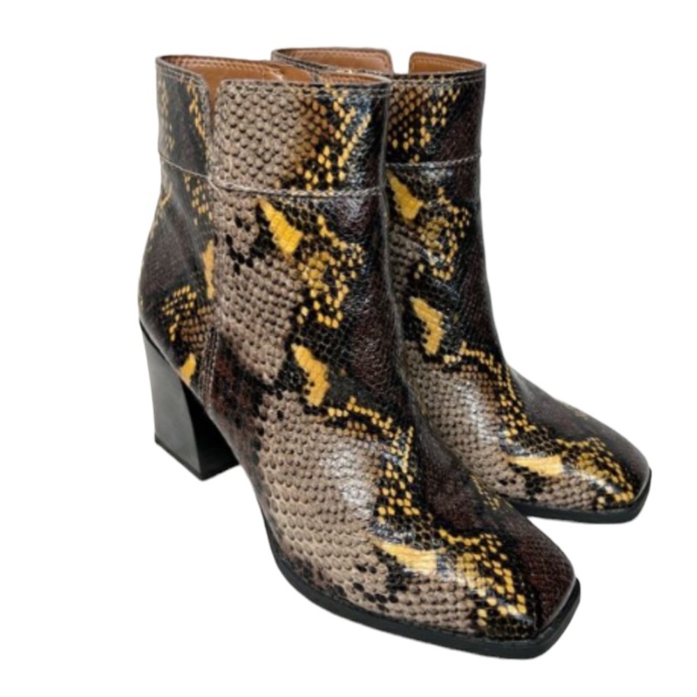 Franco Sarto Snakeskin Leather Ankle Boots Women’s 8 Square Toe Block Heel